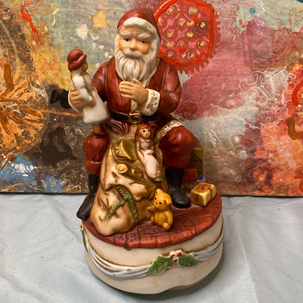 Santa Claus With Toys Ceramic Vintage Rotating Music Box